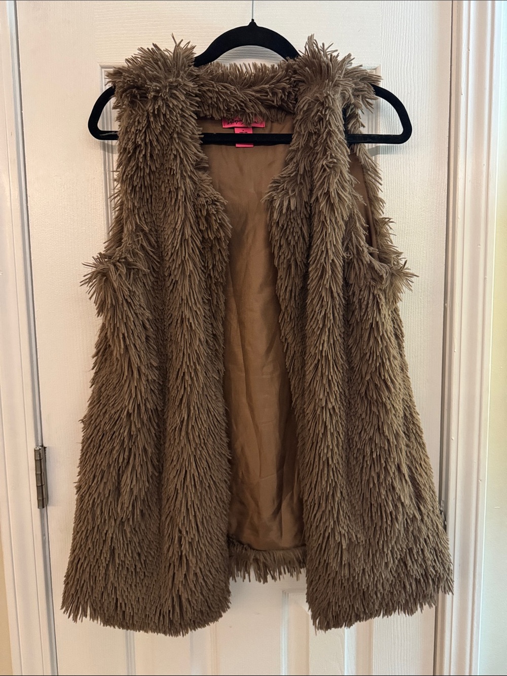 BETSEY JOHNSON Faux Fur Shaggy Boho Vest Brown Size Medium